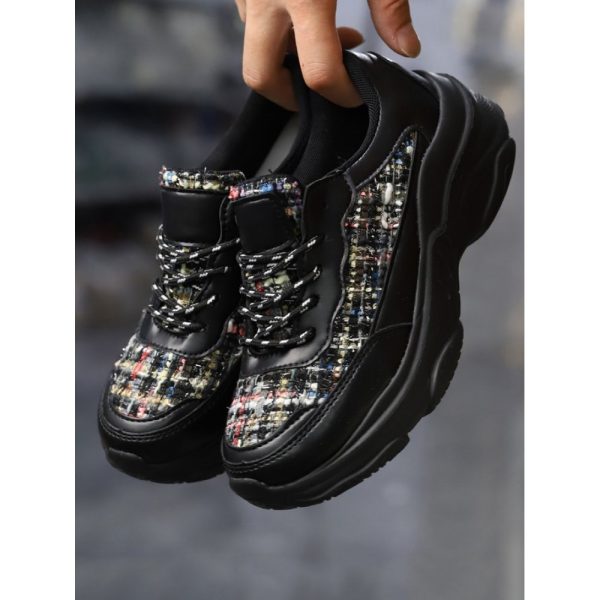 Casual Color Block Wearable Lace-Up Low Heel Chunky Trainers Split Joint - Image 11