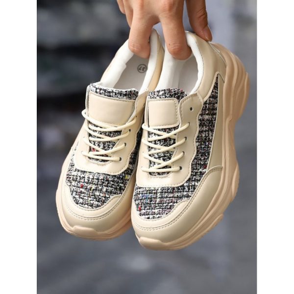 Casual Color Block Wearable Lace-Up Low Heel Chunky Trainers Split Joint - Image 12