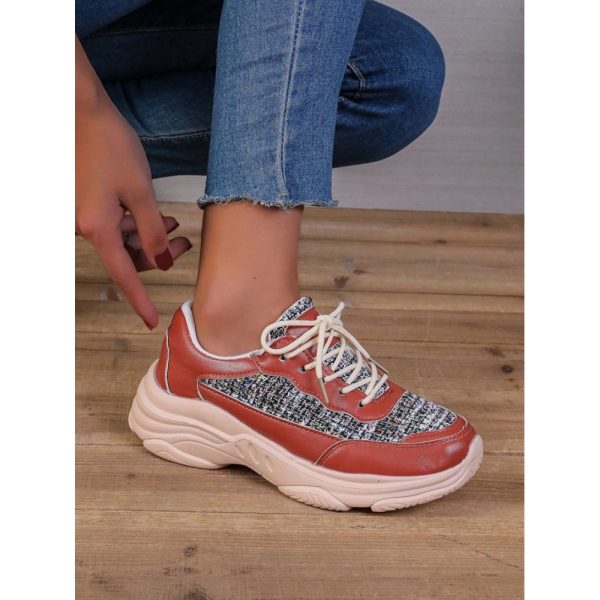 Casual Color Block Wearable Lace-Up Low Heel Chunky Trainers Split Joint - Image 4