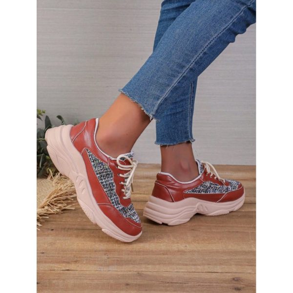 Casual Color Block Wearable Lace-Up Low Heel Chunky Trainers Split Joint - Image 5