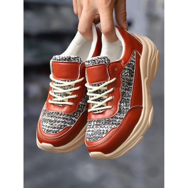 Casual Color Block Wearable Lace-Up Low Heel Chunky Trainers Split Joint - Image 6