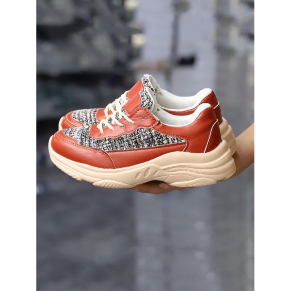 Casual Color Block Wearable Lace-Up Low Heel Chunky Trainers Split Joint - Image 7