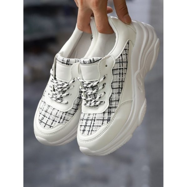 Casual Color Block Wearable Lace-Up Low Heel Chunky Trainers Split Joint - Image 8