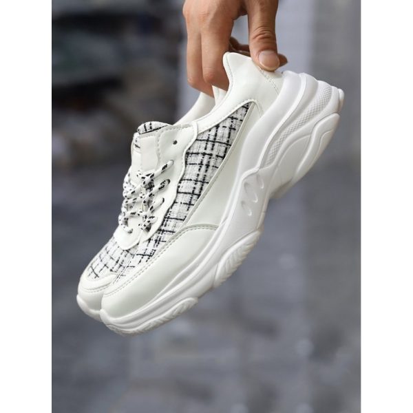 Casual Color Block Wearable Lace-Up Low Heel Chunky Trainers Split Joint - Image 9
