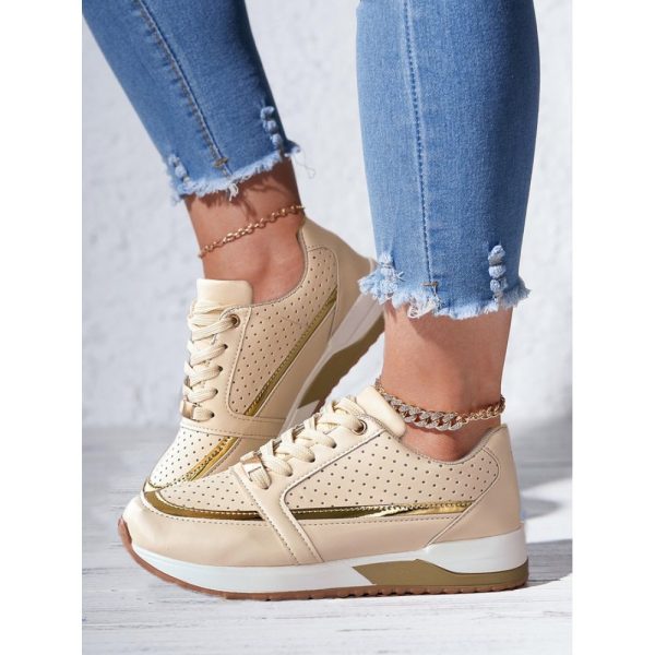 Casual Plain Breathable Lace-Up Flat Heel Chunky Trainers Hollow Out - Image 3