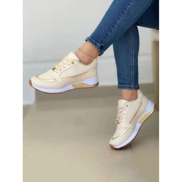 Casual Plain Breathable Lace-Up Flat Heel Chunky Trainers Hollow Out - Image 4