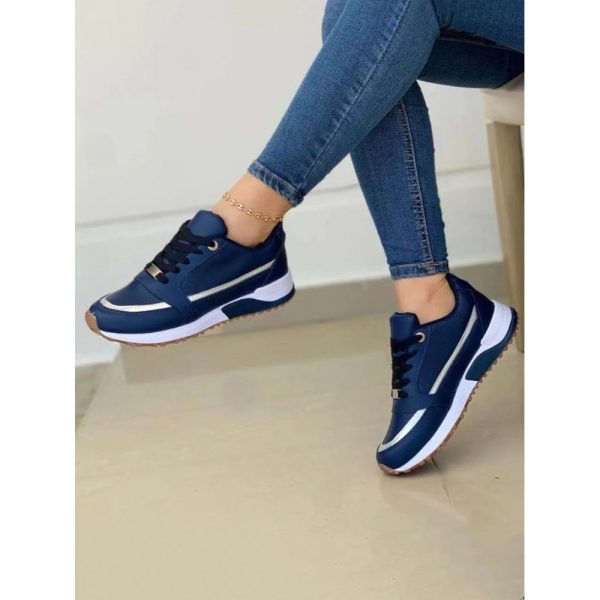Casual Plain Breathable Lace-Up Flat Heel Chunky Trainers Hollow Out - Image 5