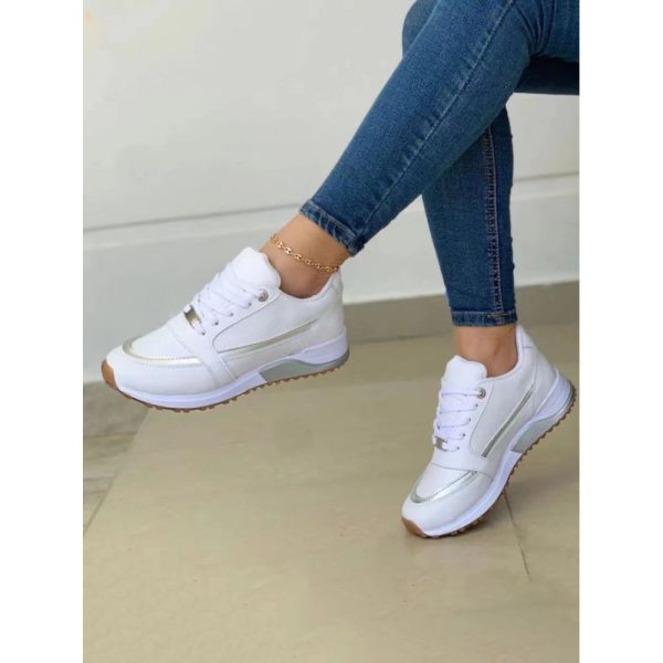 Casual Plain Breathable Lace-Up Flat Heel Chunky Trainers Hollow Out - Image 6
