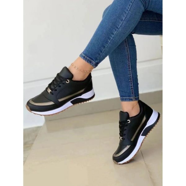 Casual Plain Breathable Lace-Up Flat Heel Chunky Trainers Hollow Out - Image 7