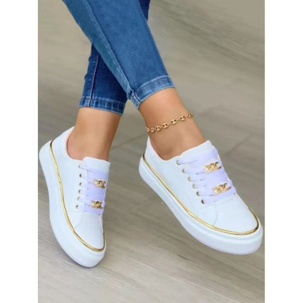 Chain Decor Lace-up Casual Skate Shoes - Image 6