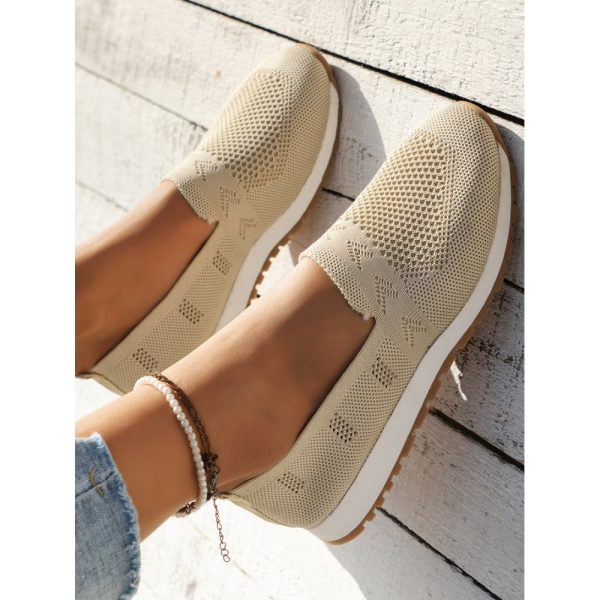 Sports Plain Breathable Slip On Flat Heel Fly Woven Shoes - Image 11
