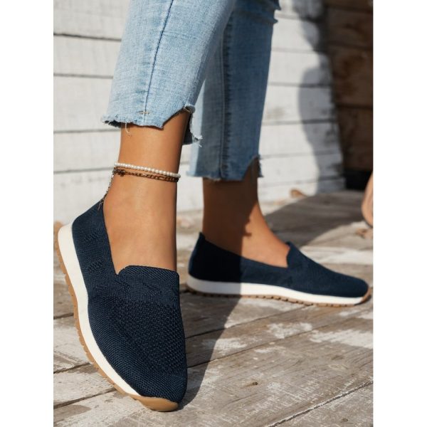 Sports Plain Breathable Slip On Flat Heel Fly Woven Shoes - Image 13