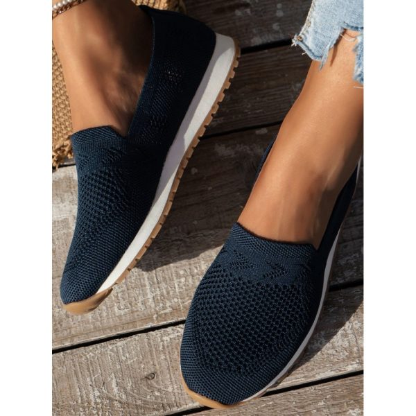 Sports Plain Breathable Slip On Flat Heel Fly Woven Shoes - Image 15