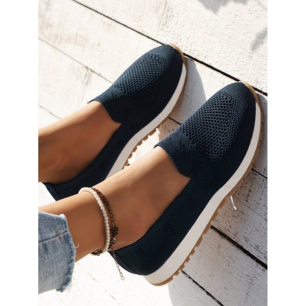 Sports Plain Breathable Slip On Flat Heel Fly Woven Shoes - Image 17