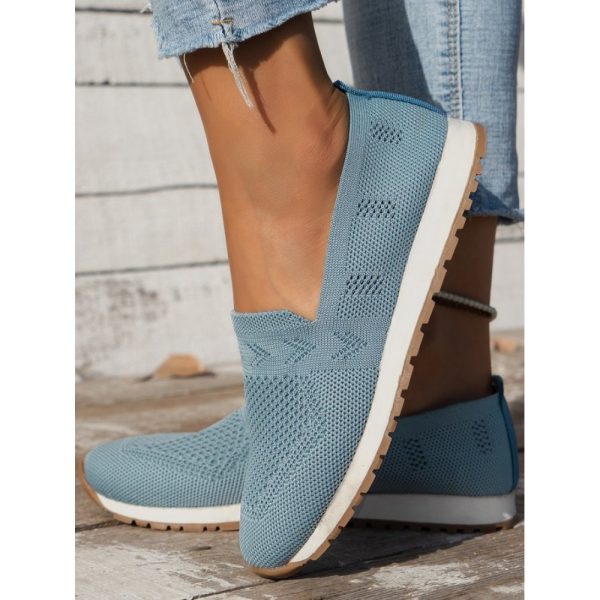 Sports Plain Breathable Slip On Flat Heel Fly Woven Shoes - Image 3