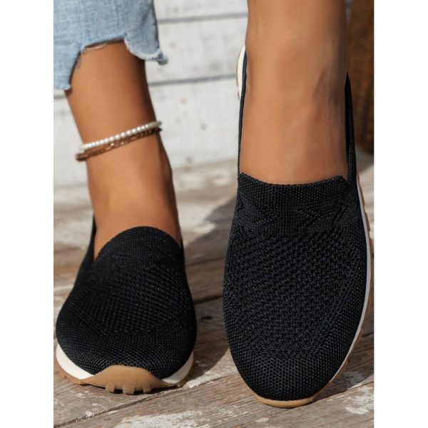 Sports Plain Breathable Slip On Flat Heel Fly Woven Shoes - Image 21