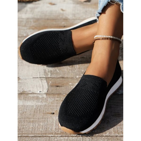 Sports Plain Breathable Slip On Flat Heel Fly Woven Shoes - Image 22