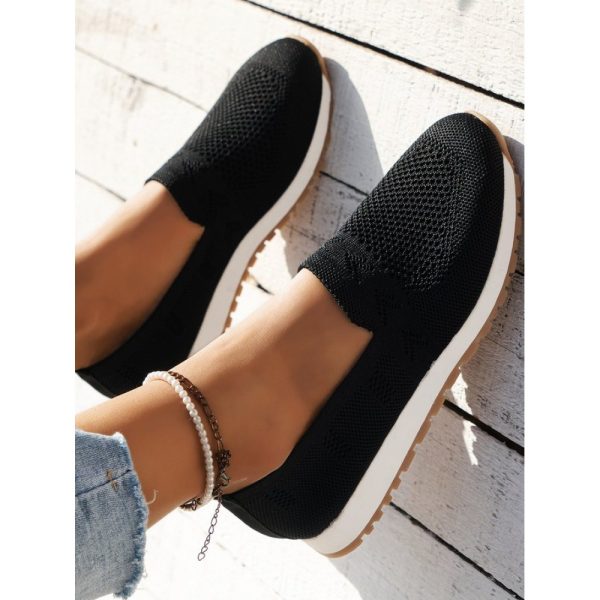 Sports Plain Breathable Slip On Flat Heel Fly Woven Shoes - Image 23