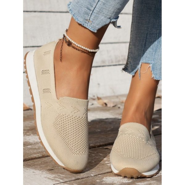 Sports Plain Breathable Slip On Flat Heel Fly Woven Shoes - Image 7