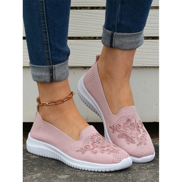 Sports Floral Breathable Slip On Flat Heel Fly Woven Shoes Embroidery - Image 2