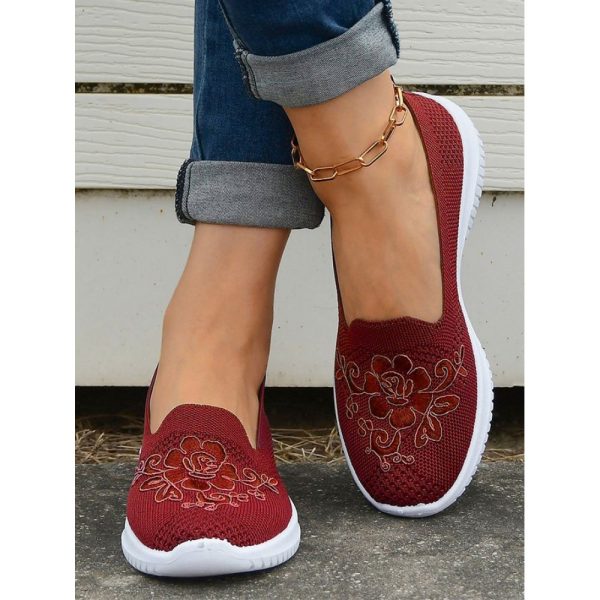 Sports Floral Breathable Slip On Flat Heel Fly Woven Shoes Embroidery - Image 11