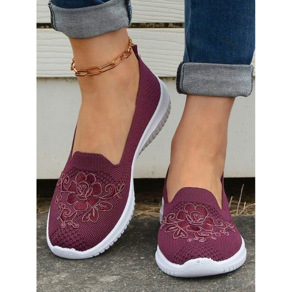Sports Floral Breathable Slip On Flat Heel Fly Woven Shoes Embroidery - Image 14