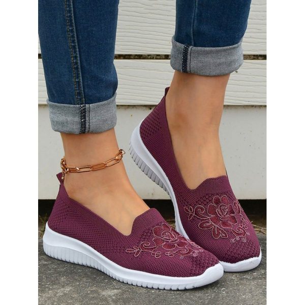 Sports Floral Breathable Slip On Flat Heel Fly Woven Shoes Embroidery - Image 15
