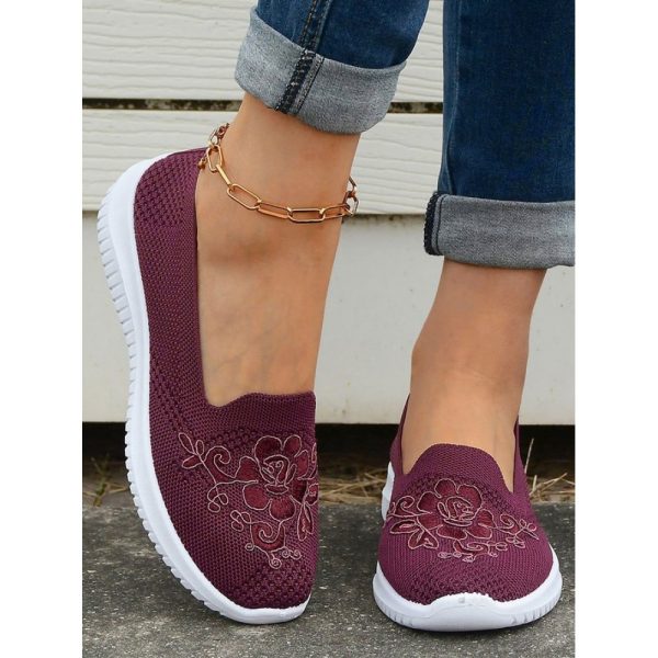 Sports Floral Breathable Slip On Flat Heel Fly Woven Shoes Embroidery - Image 16
