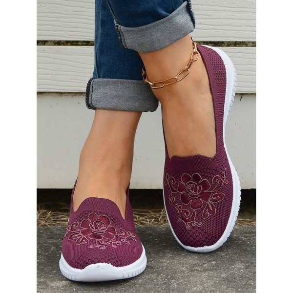 Sports Floral Breathable Slip On Flat Heel Fly Woven Shoes Embroidery - Image 17