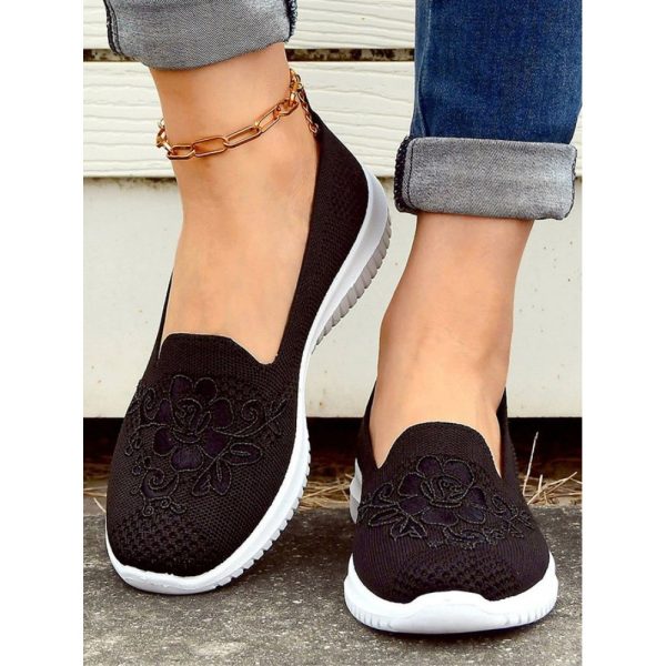Sports Floral Breathable Slip On Flat Heel Fly Woven Shoes Embroidery - Image 20