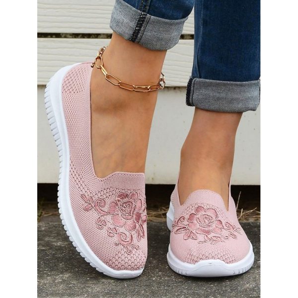 Sports Floral Breathable Slip On Flat Heel Fly Woven Shoes Embroidery - Image 3