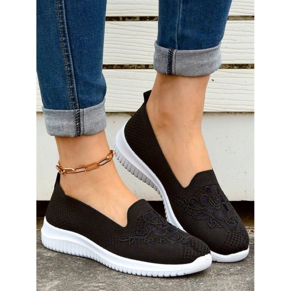 Sports Floral Breathable Slip On Flat Heel Fly Woven Shoes Embroidery - Image 21