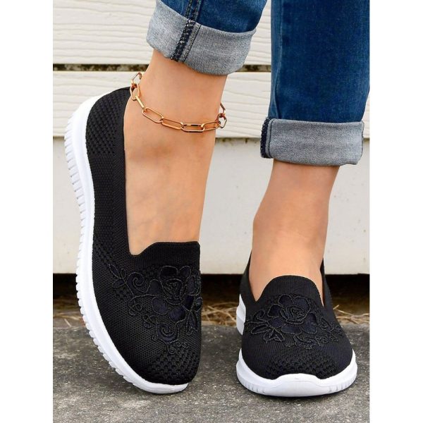 Sports Floral Breathable Slip On Flat Heel Fly Woven Shoes Embroidery - Image 22