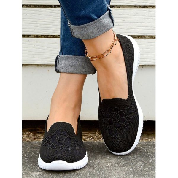 Sports Floral Breathable Slip On Flat Heel Fly Woven Shoes Embroidery - Image 23