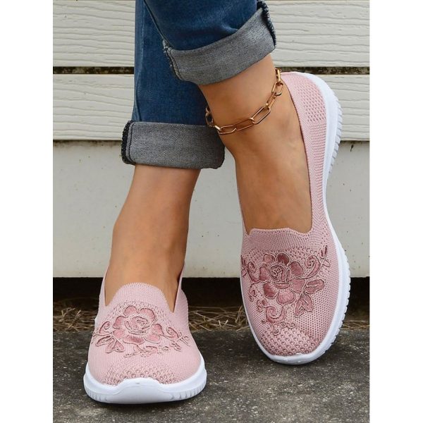 Sports Floral Breathable Slip On Flat Heel Fly Woven Shoes Embroidery - Image 4