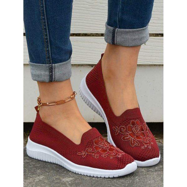 Sports Floral Breathable Slip On Flat Heel Fly Woven Shoes Embroidery - Image 9