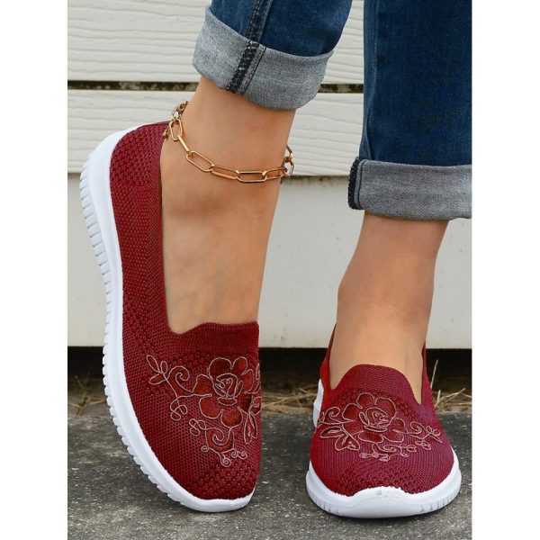 Sports Floral Breathable Slip On Flat Heel Fly Woven Shoes Embroidery - Image 10