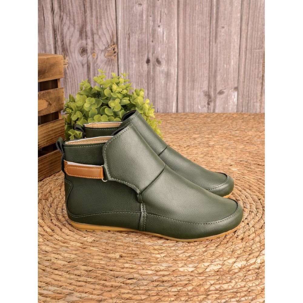 Women Casual Green Daily Adjustable Soft Leather Booties - Image 2