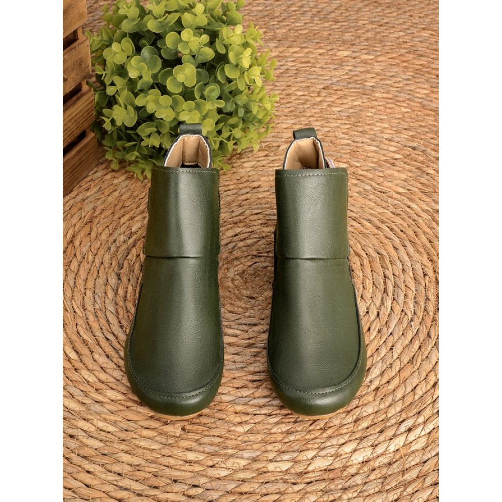 Women Casual Green Daily Adjustable Soft Leather Booties - Image 4