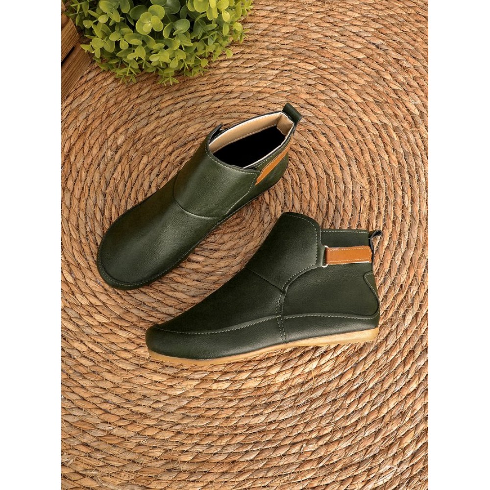 Women Casual Green Daily Adjustable Soft Leather Booties - Image 5