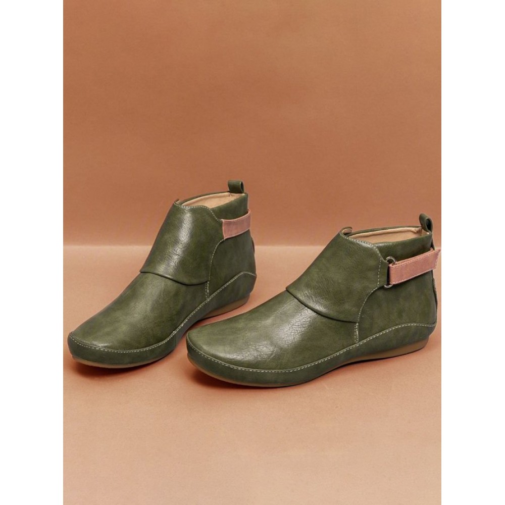 Women Casual Green Daily Adjustable Soft Leather Booties - Image 6
