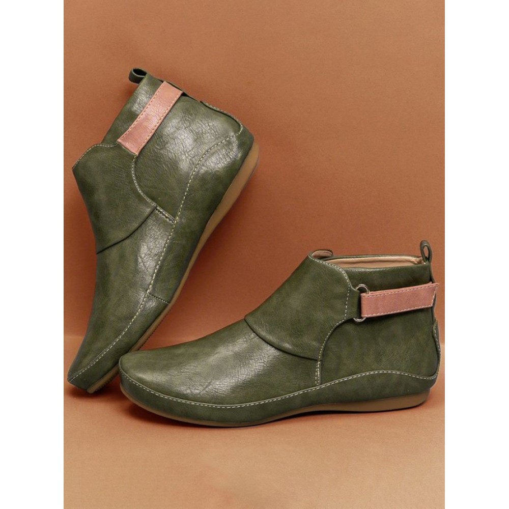 Women Casual Green Daily Adjustable Soft Leather Booties - Image 7