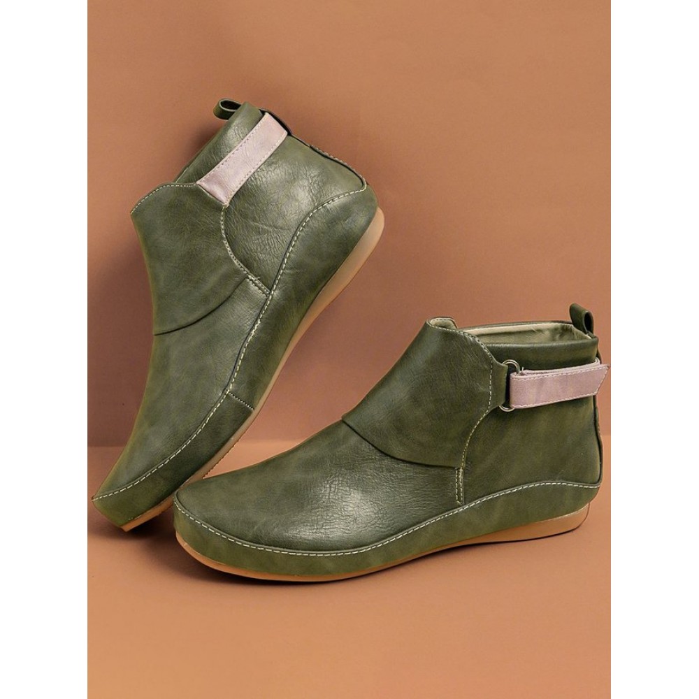 Women Casual Green Daily Adjustable Soft Leather Booties - Image 8