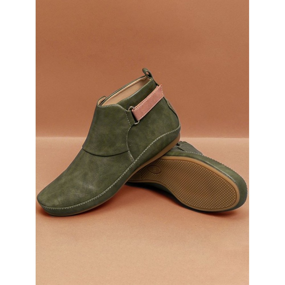 Women Casual Green Daily Adjustable Soft Leather Booties - Image 9