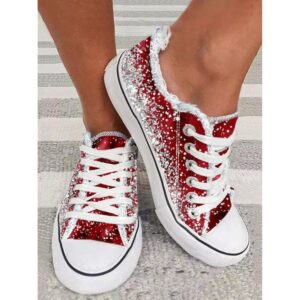 Casual Ombre Wearable Lace-Up Flat Heel Canvas Printing