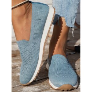 Sports Plain Breathable Slip On Flat Heel Fly Woven Shoes