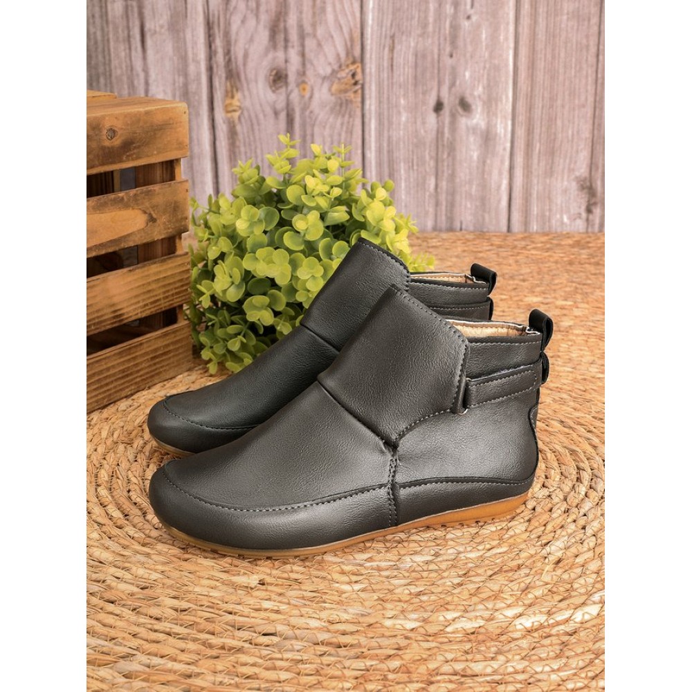 Women Casual Green Daily Adjustable Soft Leather Booties - Image 12