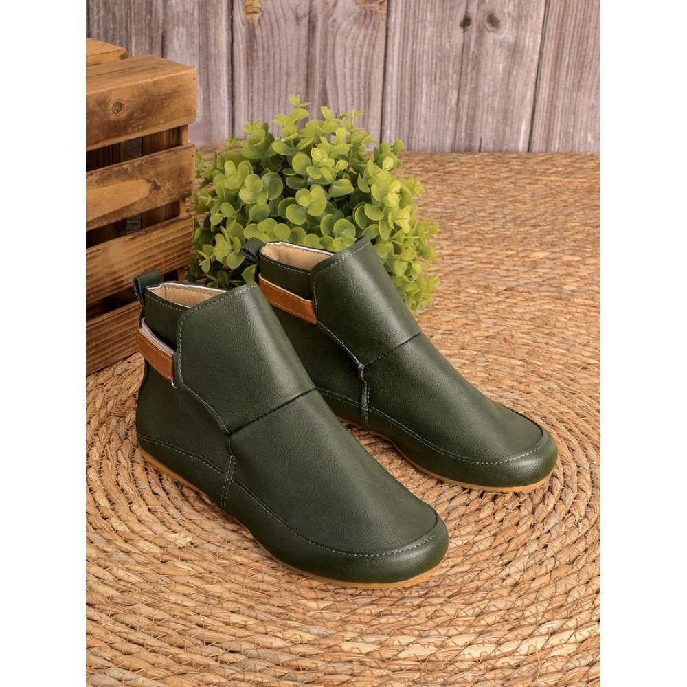 Women Casual Green Daily Adjustable Soft Leather Booties - Image 3